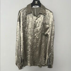 Silver Oversized Notched Collar Blouse